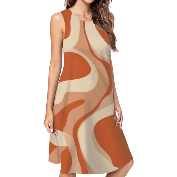 Abstract Terracotta Wave Pattern Art Spring Summer Dresses For Women Fashion Dress Casual Sleeveless Loose Sundress With Pockets