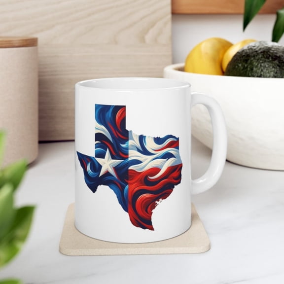 Abstract Texas One Star State Original Art Prineramic Coffee Tea Cup Mug, oz, oz Present Gift Texans.