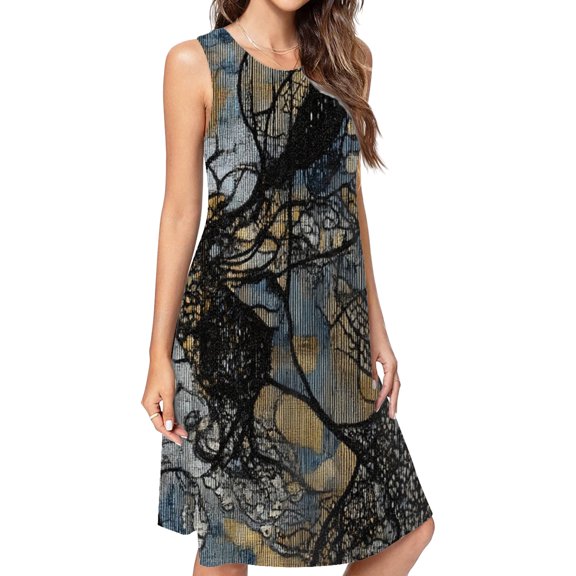 Abstract Textile Woven Artwork Spring Summer Dresses For Women Fashion Dress Casual Sleeveless Loose Sundress With Pockets