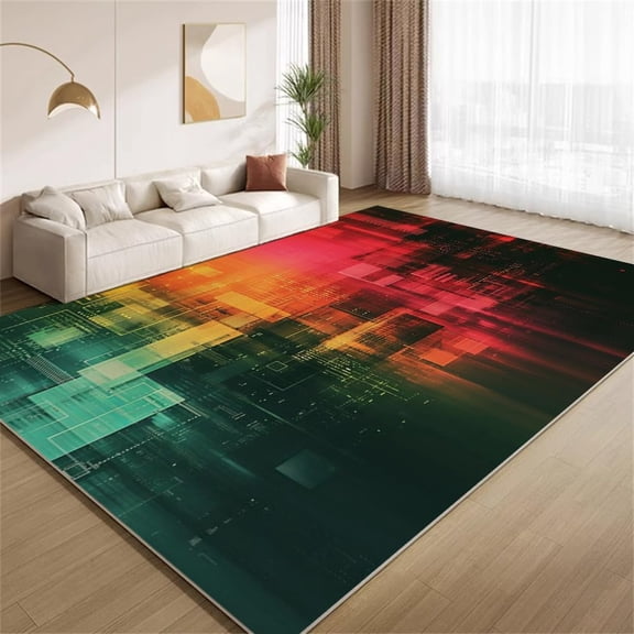 Abstract Texture Area Rugs, Orange Green Grunge Design Carpet, Washable Non Slip Low Pile Soft Rug for Living Room Bedroom Playroom Decor Mat 3ftx5ft