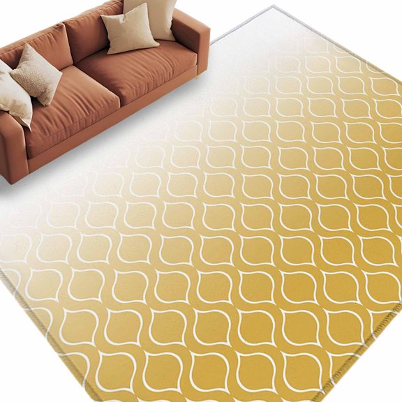 Abstract Texture Area Rug 5x8ft Classic Yellow Gradient Line Non-Slip Washable Square Rugs Soft Felt Indoor Floor Mat for Bedroom Kitchen Living Room Bathroom