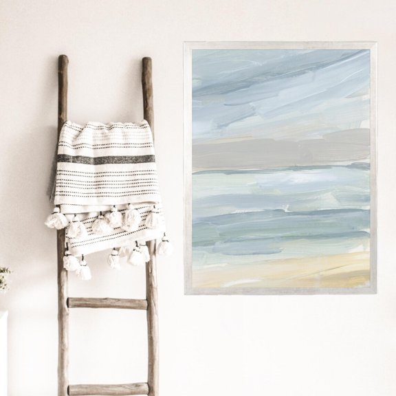 Abstract Texture Art Navy Grey And White Brushstrokes Paint Stroke Wall Decor, Unframed Paper Print
