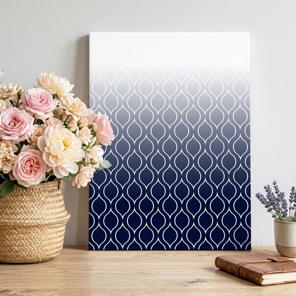 Abstract Texture Canvas Wall Art, Classic Navy Blue Gradient Line Framed Canvas Wall Decor Picture Print Artwork Decorations for Living Room Office Ready to Hang 32" x 24"