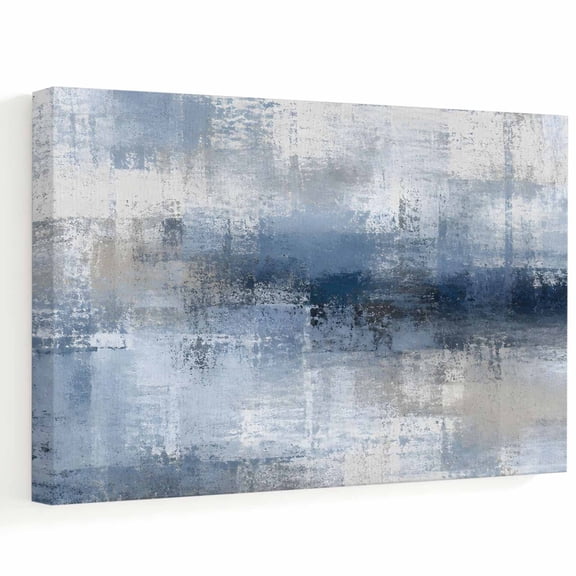 Abstract Texture Canvas Wall Art, Modern Denim Blue Gray Blotted Watercolor Fields Wall Art Prints Artwork Framed Canvas Ready to Hang Art Pictures for Bathroom, Dressing Table, Entryway 12" x 8"