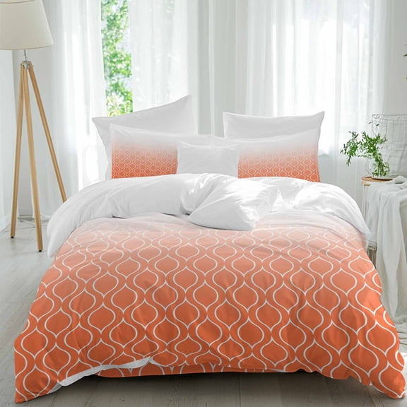 Abstract Texture Full Size Comforter Set, Classic Orange Gradient Line Bedding for All Seasons, 4 Pcs Bed Set, 1Quiltcover (86"x86") ,1Sheet(80"x116"), 2Pillowcases (30"x20")