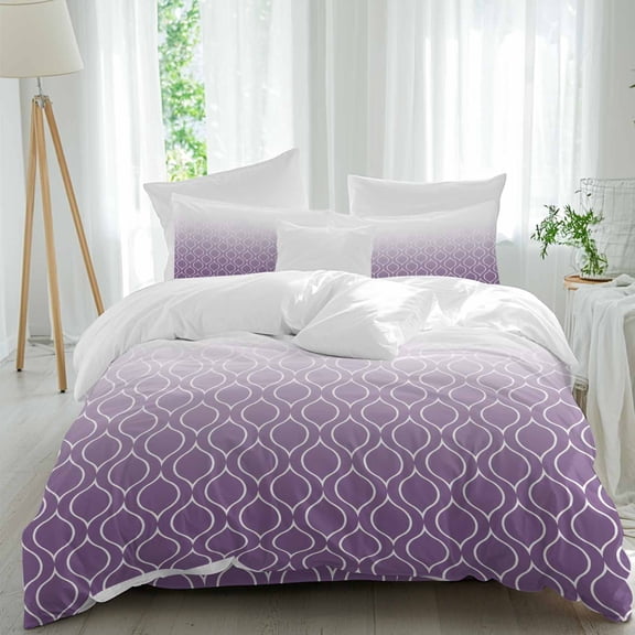 Abstract Texture Full Size Comforter Set, Classic Purple Gradient Line Bedding for All Seasons, 4 Pcs Bed Set, 1Quiltcover (86"x86") ,1Sheet(80"x116"), 2Pillowcases (30"x20")