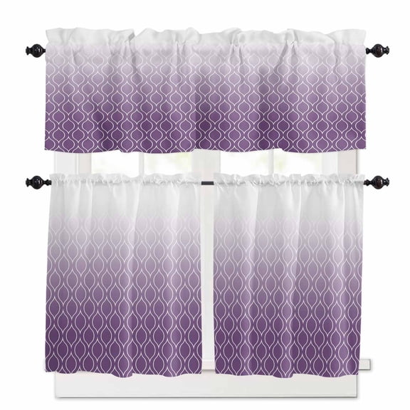 Abstract Texture Kitchen Curtains Valances and Tiers Set of 3, 24 Inch Length Tier Curtains and Valance Rod Pocket Valance Curtains Set for Kitchen Bathroom Small Windows
