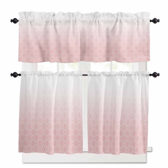 Abstract Texture Kitchen Curtains Valances and Tiers Set of 3, 36 Inch Length Tier Curtains and Valance Rod Pocket Valance Curtains Set for Kitchen Bathroom Small Windows