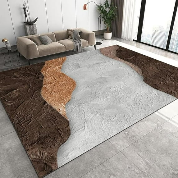Abstract Texture Large Area Rug, Brown Gray Runner Rugs, Non-Slip Floor Throw Mat, Rectangle Carpet For Living Room Bedroom Kitchen Dining Hallway Front Entrance 3 x 4ft