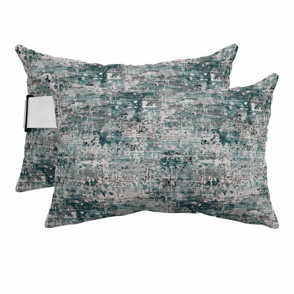 Abstract Texture Mossy Stone Outdoor Pillow for Chaise Lounge Chair,Seafoam Teal Gray Waterproof Headrest Lumbar Pillows with Insert&Elastic Strap for Patio Pool Garden Chairs Decor,2 Pack