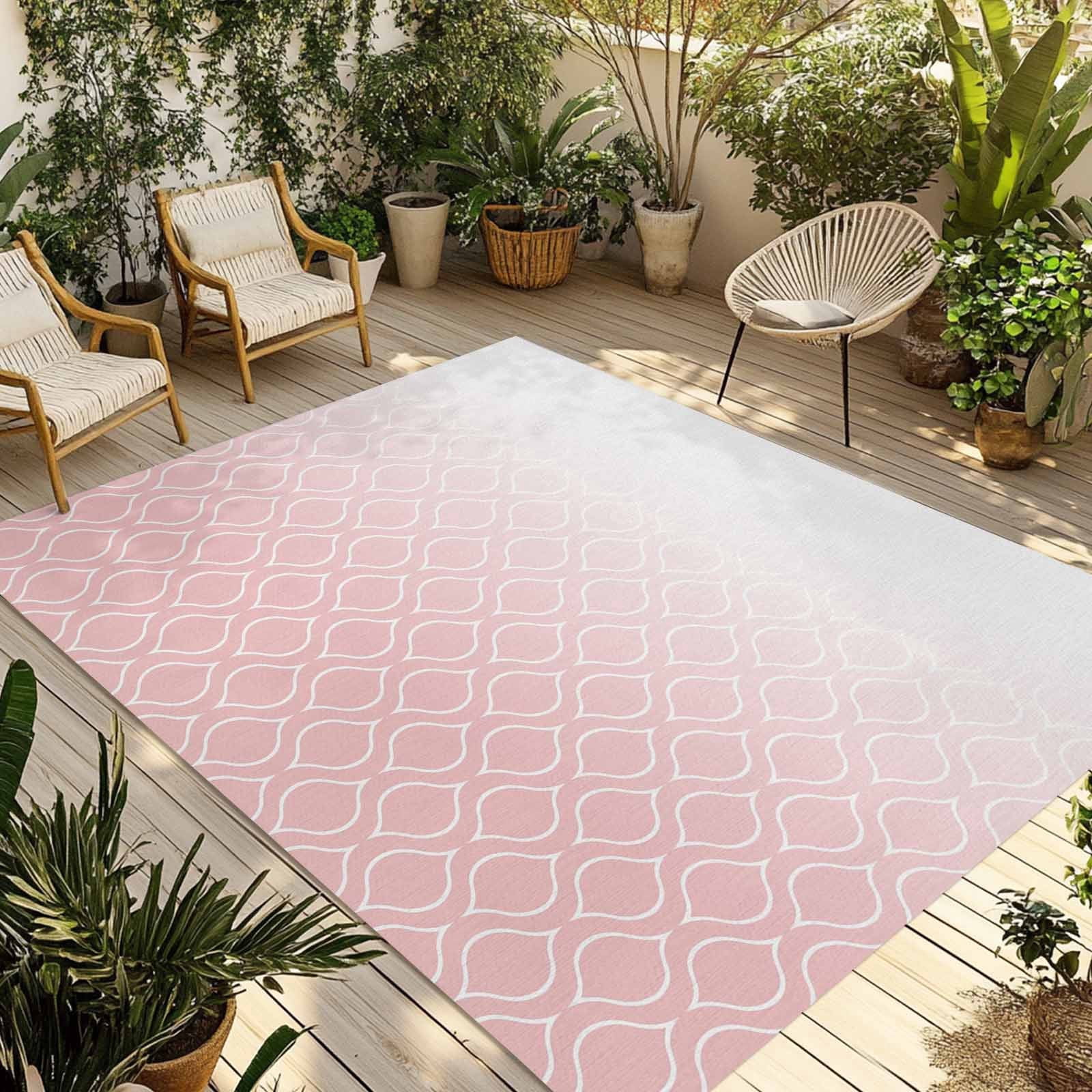 Abstract Texture Outdoor Rug, Classic Pink Gradient Line Non-Slip Area ...