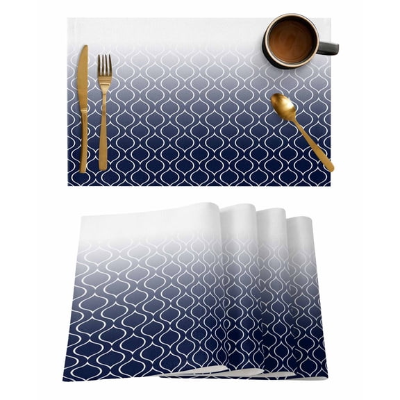 Abstract Texture Placemats Set of 2 Classic Navy Blue Gradient Line Heat Insulation Washable Place Mats, Rustic Non-Slip Table Mats for Dining Table Party Kitchen Decor,13x19 Inch
