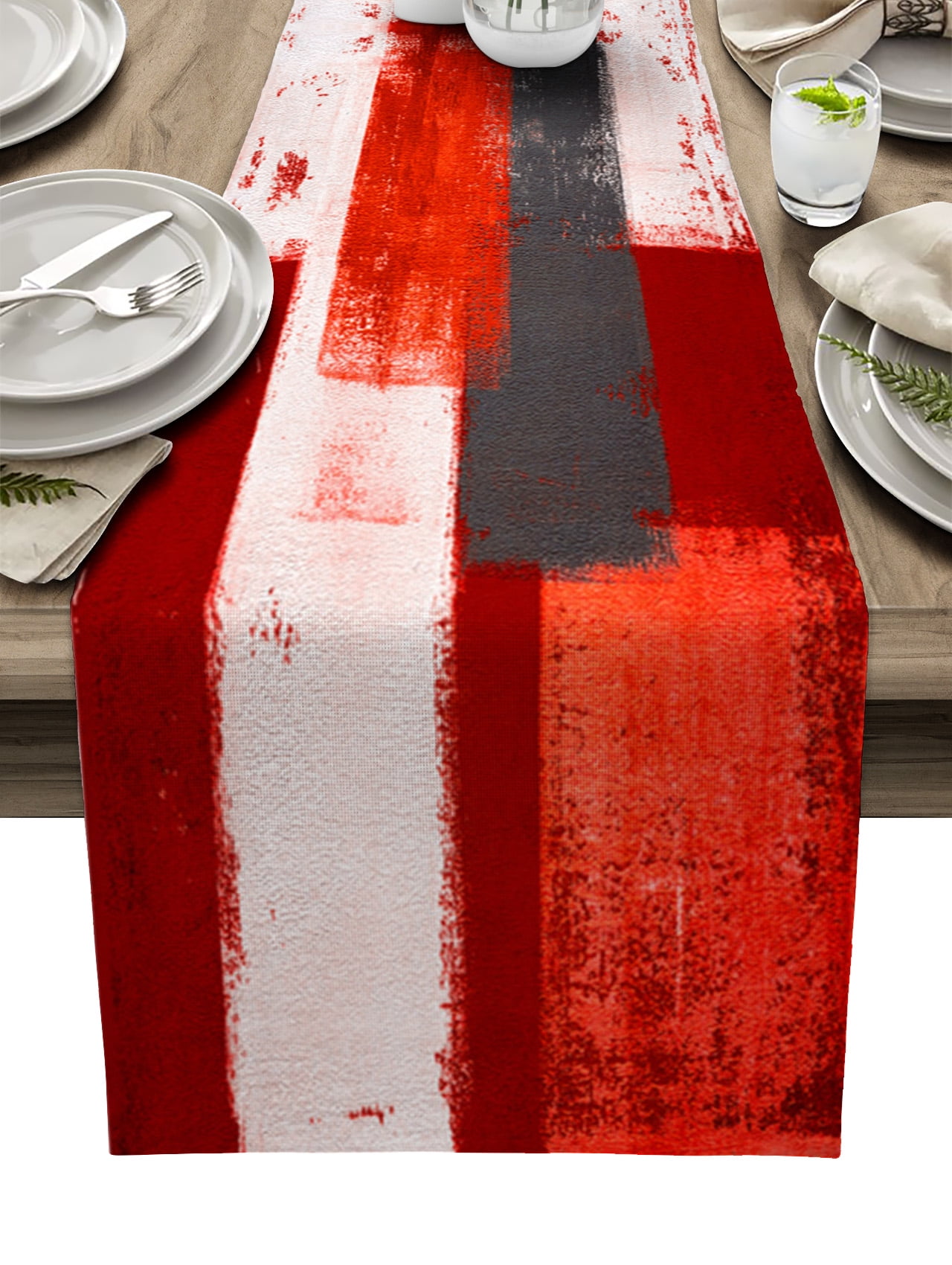 Abstract Texture Red Lines Linen Table Runners Wedding r Home Kitchen