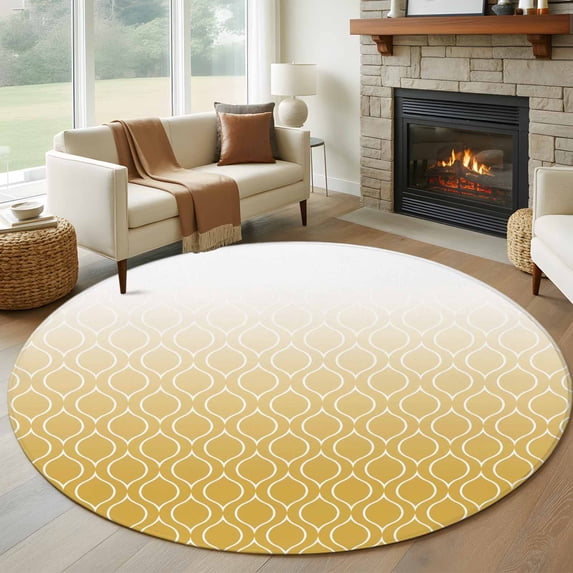 Abstract Texture Round Living Room Rugs 5 ft, Classic Yellow Gradient Line Washable Area Rug with Non-Slip Sturdy Edge Binding Round Carpet for Entryway Kitchen Bedroom Bathroom