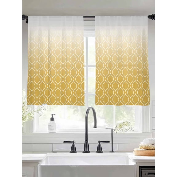 Abstract Texture Sheer Curtains 54 Inches Long 2 Panels Classic Yellow Gradient Line Light Filtering Semi Sheer Window Curtains Drapes for Bedroom Living Room 52"x54"