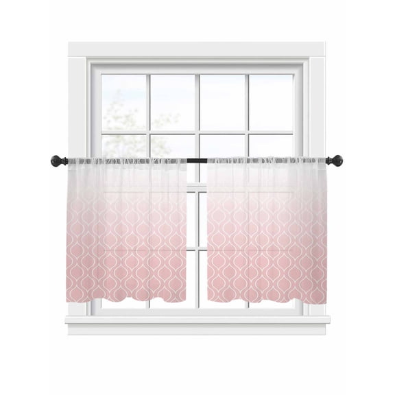 Abstract Texture Sheer Curtains for Living Room Bedroom, Light-filtering Sheer Curtain, Classic Pink Gradient Line Light-Rod Pocket Voile Window Treatment Drapes, 52’’Wx45’’L, 2 Panels Set