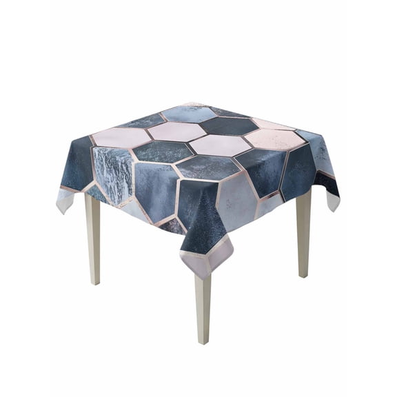 Abstract Texture Table Cloth 54x54 Inch Square, Modern Blue Hexagon Art Waterproof Tablecloth Washable Table Cover for Party Picnic Dinner Decor