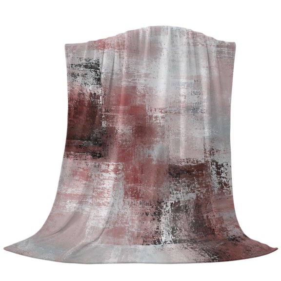 Abstract Texture Throw Flannel Blanket Modern Red Gray Blotted Watercolor Fields Art Super Soft Cozy Bed Blanket, Lightweight Plush Fuzzy Bed Throw for Bedroom Sofa Couch Living Room 30x40in