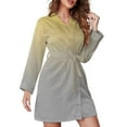 thumbnail image 1 of Abstract Texture Yellow Grey Gradient Night Robe Long Sleeve V Neck Robe With Belt Women's Sleepwear Dresses, 1 of 9