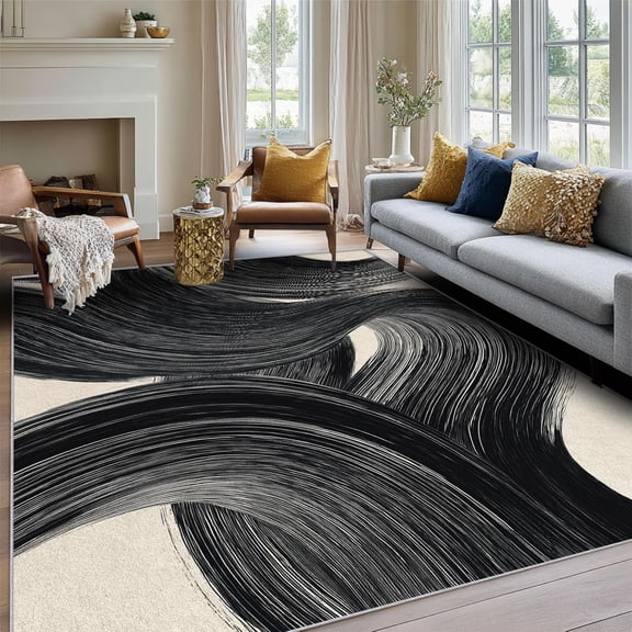 Abstract Textured Artsy Area Rug, Modern Design Carpet, Washable Non Slip Soft Low Pile, Living Room Bedroom Kitchen Office Mat 3x5ft