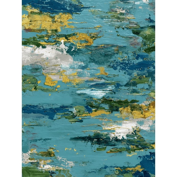 Abstract Textured Cyan Gold Splatter Canvas Print, Perfect for Living Room Bedroom Office Hallway Modern Home Decor
