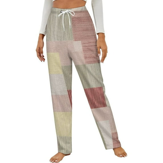 Abstract Textured Geometric Pattern Winter Female Pants Flannel High Waist Women Pants Lady Warm Straight Leg Plush Trousers