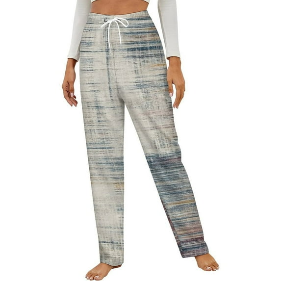 Abstract Textured Rug Design Winter Female Pants Flannel High Waist Women Pants Lady Warm Straight Leg Plush Trousers