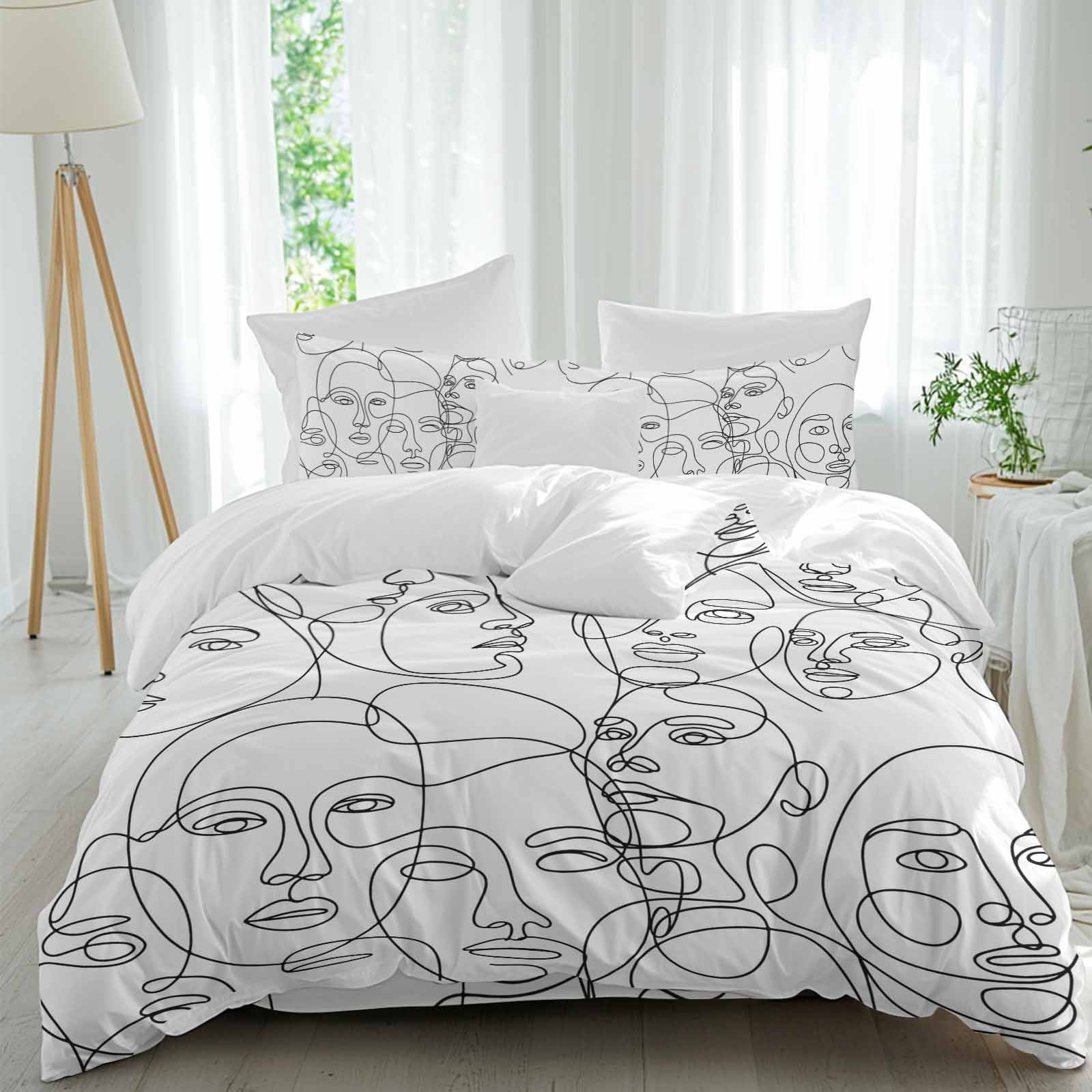 Abstract Theme Twin Size Comforter Set, Blue Modern Simple Character ...