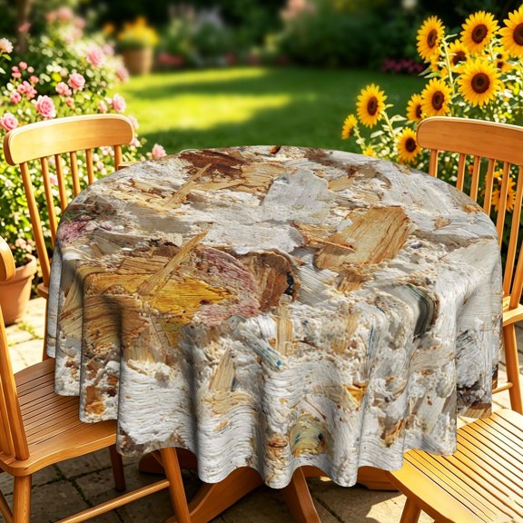 Abstract Thick Impasto Oil Painting Texture Print Round Tablecloth, Artistic Decorative Table Cover for Kitchen Dining, Outdoor Garden Gatherings & Weekend Brunches, Stylish Art Home Decor