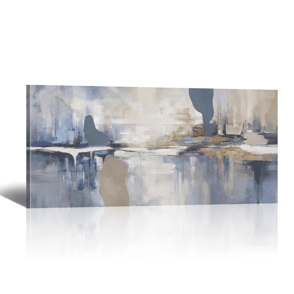 Abstract Thick Texture Canvas Wall Art Neutral Blue Grey Picture Prints Modern Horizontal Oil Painting for Living Room Bedroom Home Hallway Office Wall Decor