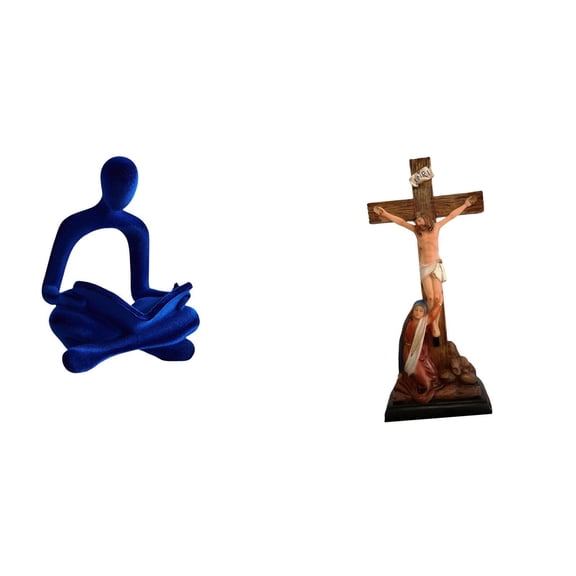 Abstract Thinker Figurine Mother Mary Statue Jesus Cross Sculpture Resin Art for Office Desk Bedroom Display