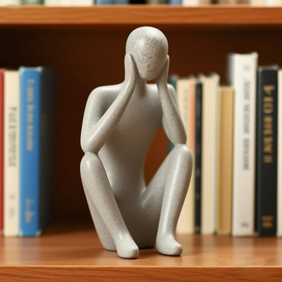 Abstract Thinker Sculpture - Gold & Sandstone Resin Art Statue for Living Room, Office Shelf, or Desk Decor, Collectible Figurine & Unique Gift