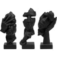 thumbnail image 1 of 3-Pack Thinker Statue Set, Silence is Gold Abstract Art Figurines (Black), No Hear No See No Speak Modern Resin Sculptures for Home Office Bookshelf Desktop Decor, 1 of 4