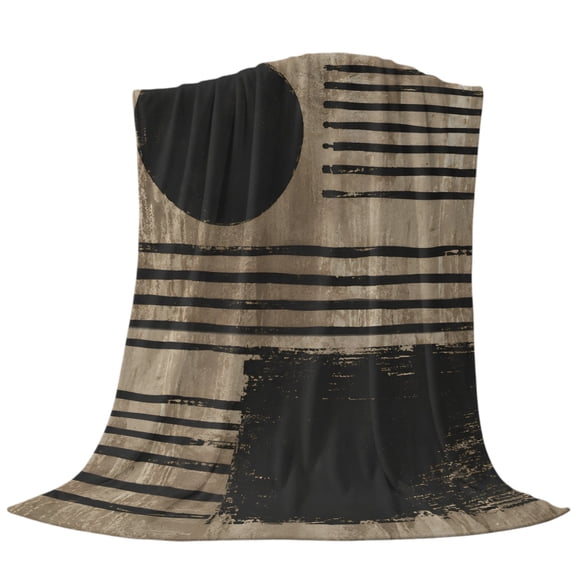 Abstract Throw Flannel Blanket Geometric Black Circle Horizontal Line Brown Textured Super Soft Cozy Bed Blanket, Lightweight Plush Fuzzy Bed Throw for Bedroom Sofa Couch Living Room 30x40in