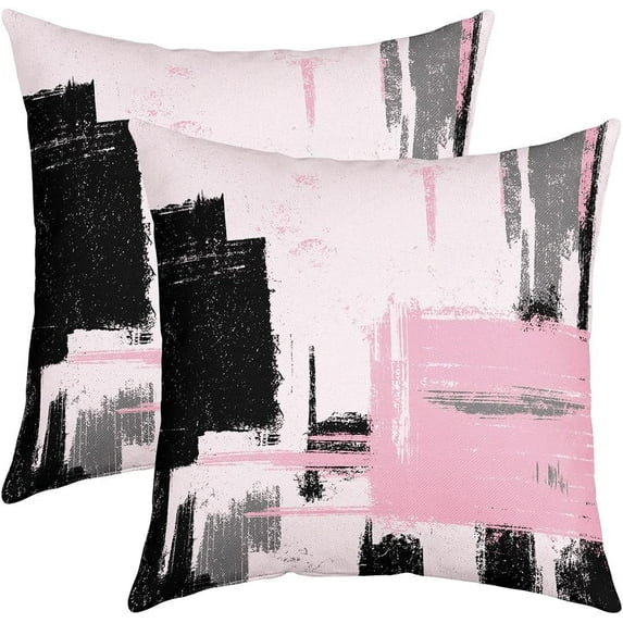 Abstract Throw Pillow Covers for Couch Sofa Bed, Set of 2 Modern Abstract Art Decorative Pillows Cushion Covers, Pink Black Pattern Pillow Inserts Not Included, 20x20 inch