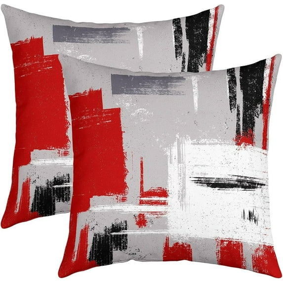 Abstract Throw Pillow Covers for Couch Sofa Bed, Set of 2 Modern Abstract Art Decorative Pillows Cushion Covers, Red Grey White Pillow Inserts Not Included, 16x16 inch