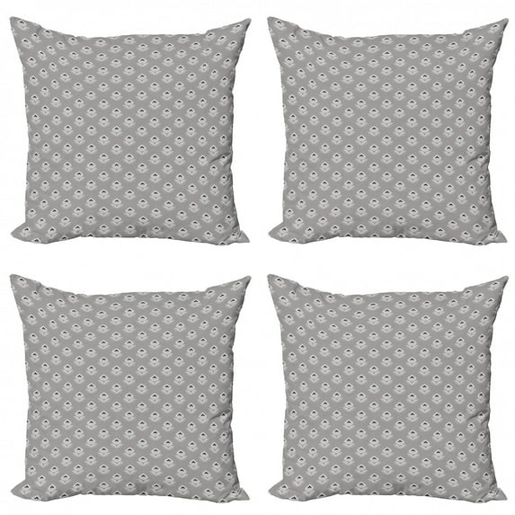 Abstract Throw Pillow Cushion Case Pack of 4, Achromatic Simple Repetition of Geometric Flower, Modern Accent Double-Sided Print, 4 Sizes, Taupe Grey Multicolor, by Ambesonne