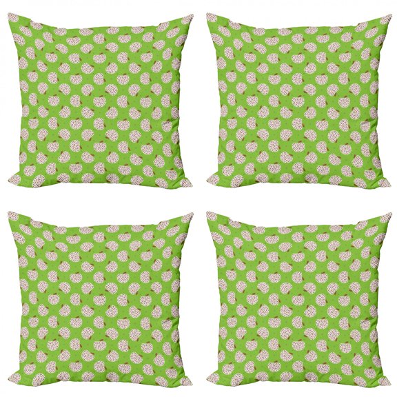 Abstract Throw Pillow Cushion Case Pack of 4, Apple Filled by Spots on Greenery Polka Dotted Background, Modern Accent Double-Sided Print, 4 Sizes, Apple Green Brown White, by Ambesonne