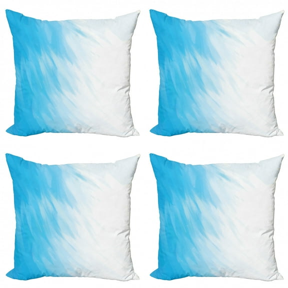 Ambesonne Modern Throw Pillow Cover 4 Pack, Waves Cloudy Sky, 16", Blue White