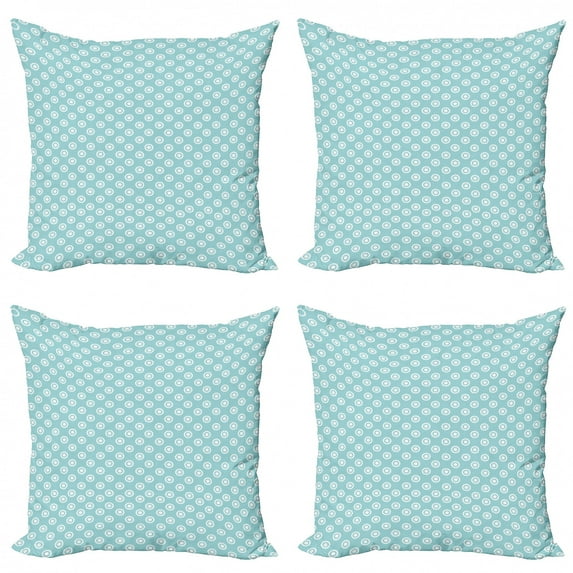 Ambesonne Abstract Throw Pillow Cover 4 Pack, Retro Button, 20", Pale Blue White