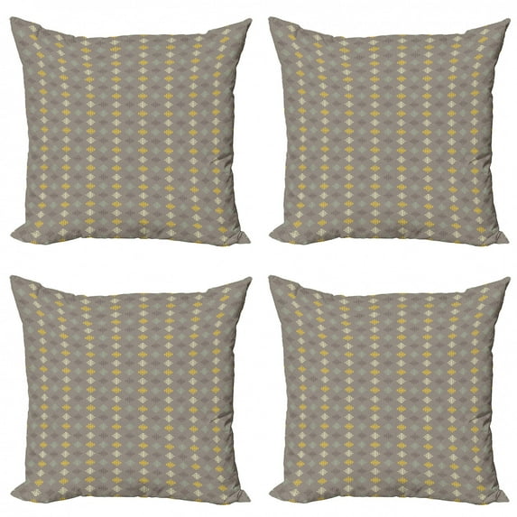 Abstract Throw Pillow Cushion Case Pack of 4, Classical Geometric Interpretation of Triangles Grouped Together, Modern Accent Double-Sided Print, 4 Sizes, Warm Taupe Multicolor, by Ambesonne
