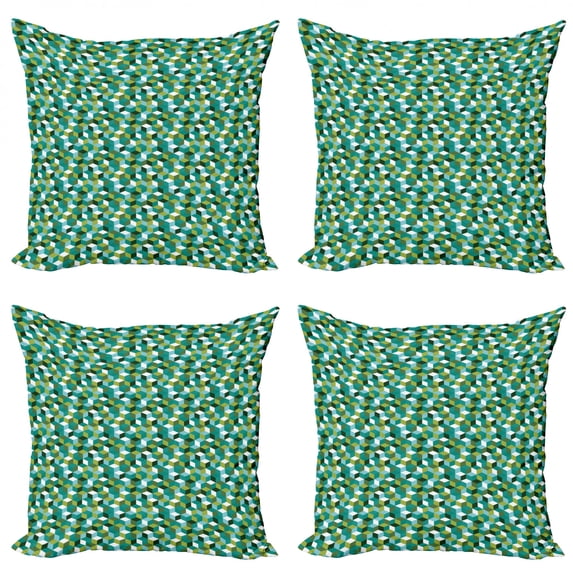 Ambesonne Abstract Throw Pillow Cover 4 Pack, Modern Colored Cubes, 20", Teal Hunter Green