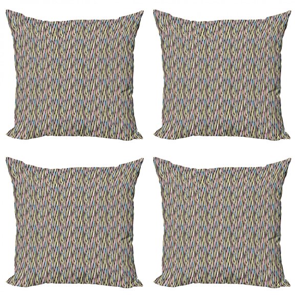 Abstract Throw Pillow Cushion Case Pack of 4, Colorful Continuous Pattern with Pastel Colored Creative Grid Graphic, Modern Accent Double-Sided Print, 4 Sizes, Multicolor, by Ambesonne