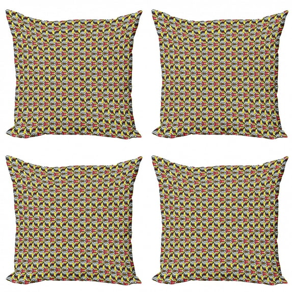 Abstract Throw Pillow Cushion Case Pack of 4, Colorful Modern Stripes Chevrons Random Shapes, Modern Accent Double-Sided Print, 4 Sizes, Multicolor, by Ambesonne