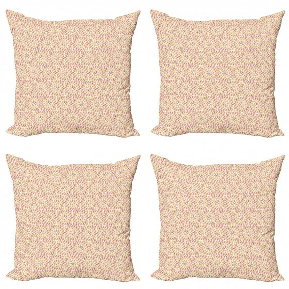 Abstract Throw Pillow Cushion Case Pack of 4, Concentric Circular Design with Geometric Circles Contemporary Art, Modern Accent Double-Sided Print, 4 Sizes, Vermilion Orange Yellow, by Ambesonne