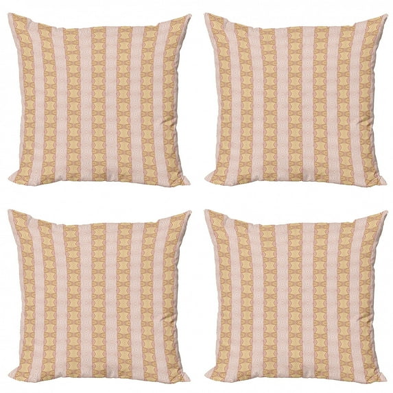 Abstract Throw Pillow Cushion Case Pack of 4, Continued Illustration of Pastel Vintage Themed Pattern with Tender Swirls, Modern Accent Double-Sided Print, 4 Sizes, Rose Pale Yellow, by Ambesonne