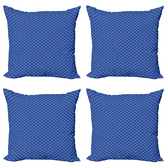 Abstract Throw Pillow Cushion Case Pack of 4, Continuous Pattern with Floral Stars, Modern Accent Double-Sided Print, 4 Sizes, Sky Blue Violet Blue, by Ambesonne