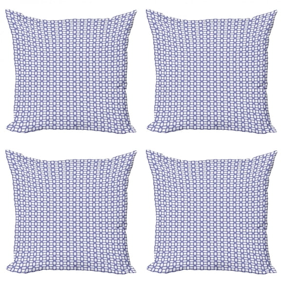 Abstract Throw Pillow Cushion Case Pack of 4, Continuous Print of 4 Leaf Motifs Geometric Concept, Modern Accent Double-Sided Print, 4 Sizes, Indigo and White, by Ambesonne