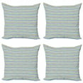 thumbnail image 1 of Abstract Throw Pillow Cushion Case Pack of 4, Creative Design Funny Striped Pattern with Colorful Ripple Lines, Modern Accent Double-Sided Print, 4 Sizes, Pale Blue and Multicolor, by Ambesonne, 1 of 2