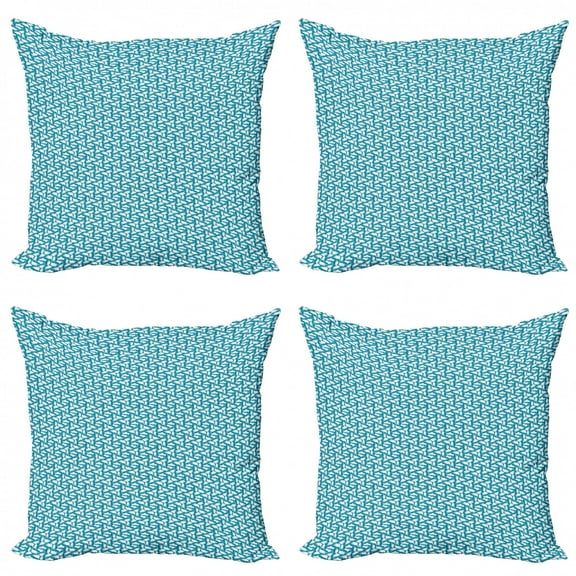 Abstract Throw Pillow Cushion Case Pack of 4, Creative Monochromatic Pattern with Grunge Triangular Shapes, Modern Accent Double-Sided Print, 4 Sizes, Sea Blue and White, by Ambesonne